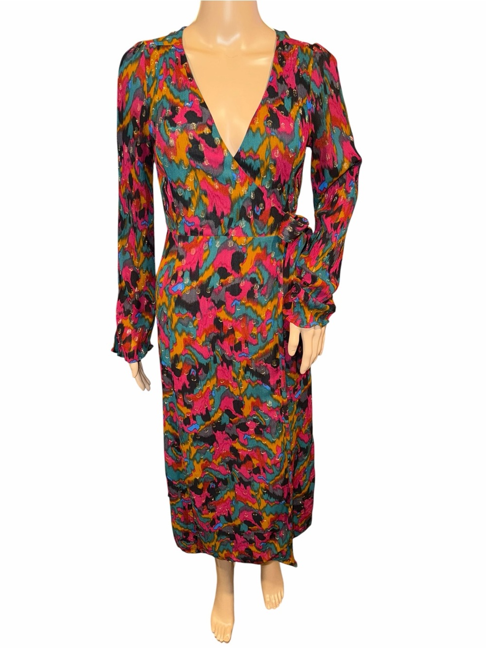 SEZANE LINOY DRESS Womens Midi Robe Dress Multicolor Size 34